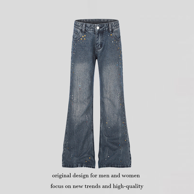 Women High-Waist Flared Jeans with Pearl and Stud Decoration Mune Fashion