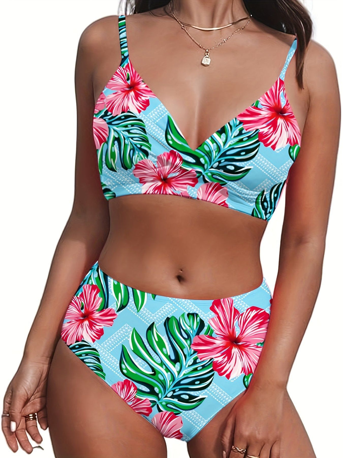 Women's High-Cut Bikini with Tropical Pattern Mune Fashion