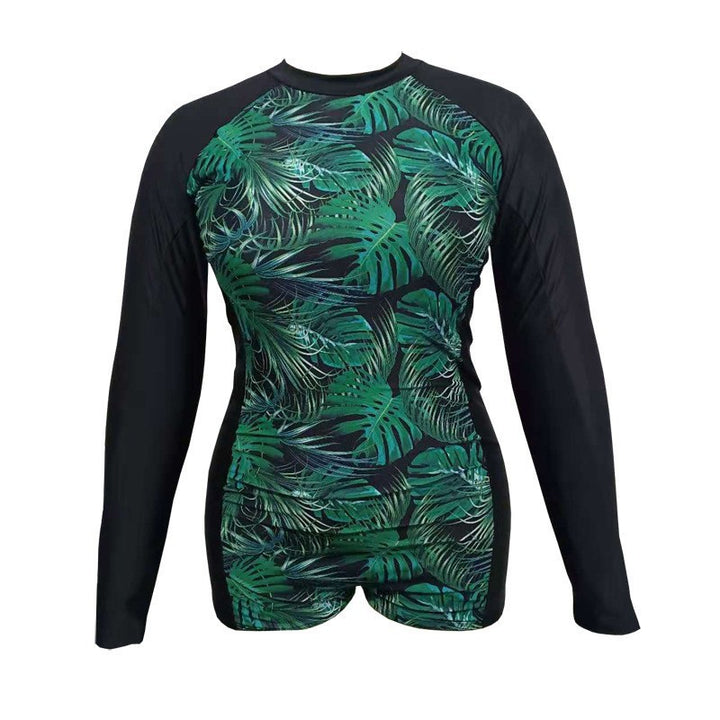 Women's Long Sleeve Rashguard with Tropical Leaf Design Mune Fashion