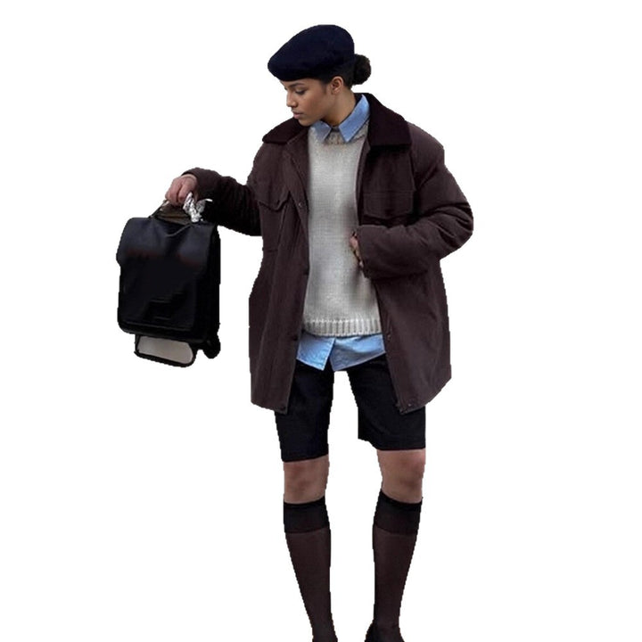 Women's Boxy Utility Short Coat with Contrast Collar and Patch Pockets Mune Fashion