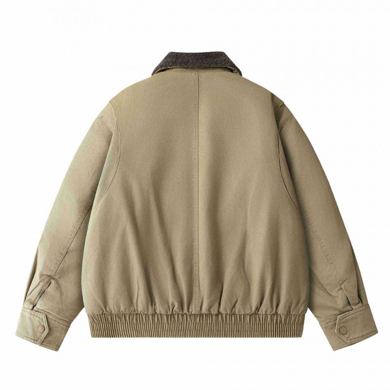 Men's short-cut canvas aviator jacket with Sherpa collar and multifunction pockets Mune Fashion