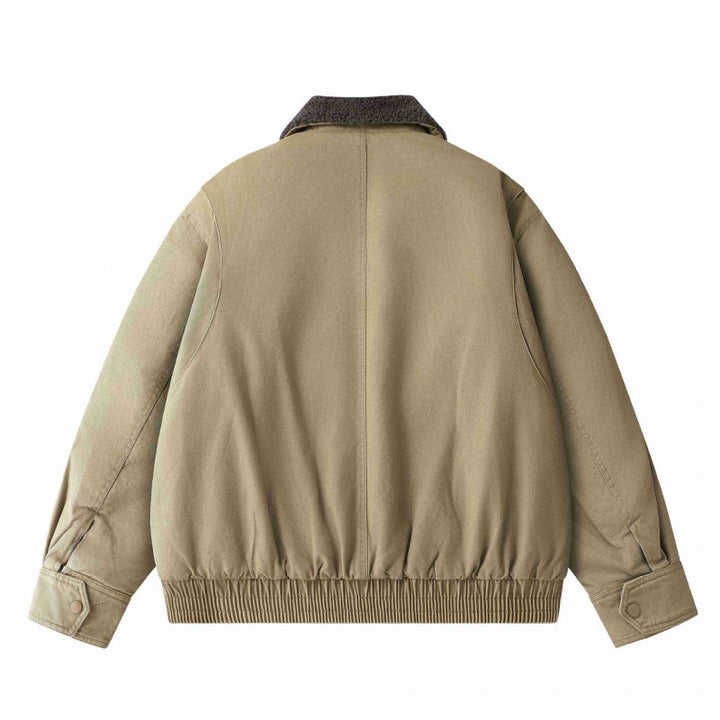 Men's short-cut canvas aviator jacket with Sherpa collar and multifunction pockets Mune Fashion