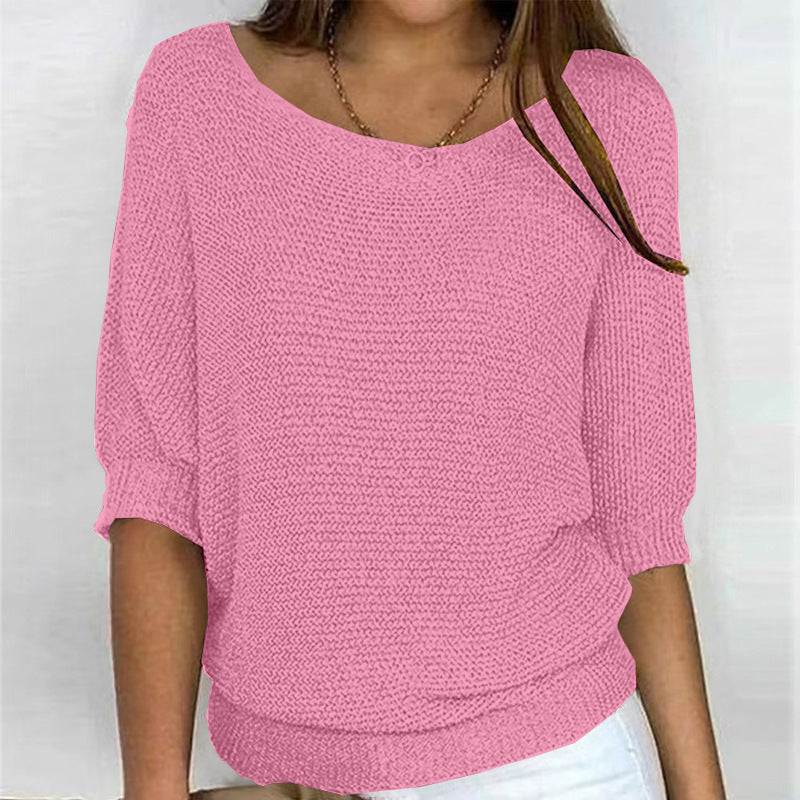 Ladies nan lightweight casual fine knit pullover with wide neckline Mune Fashion