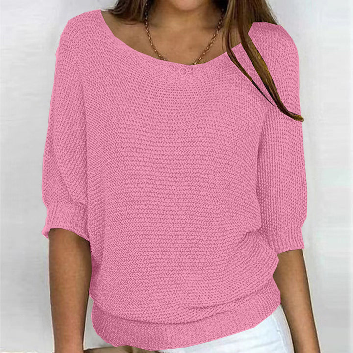 Ladies nan lightweight casual fine knit pullover with wide neckline Mune Fashion