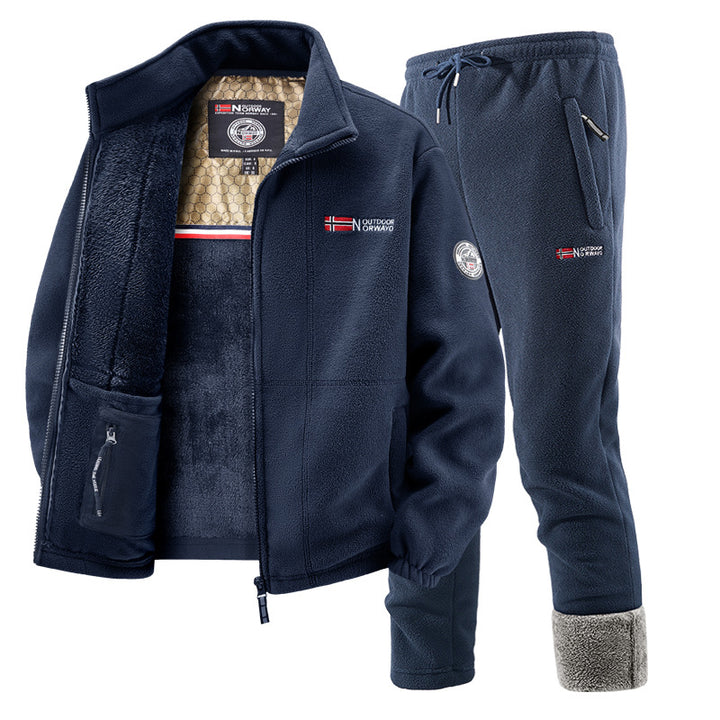 Men's Thermal Fleece Set with Hooded Jacket, Sherpa-lined and Elastic Jogging Pants Mune Fashion