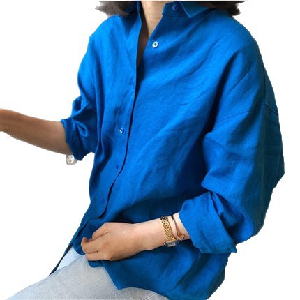 Women's Urban Oversized Linen Shirt with Open Collar and Boxy Silhouette Mune Fashion