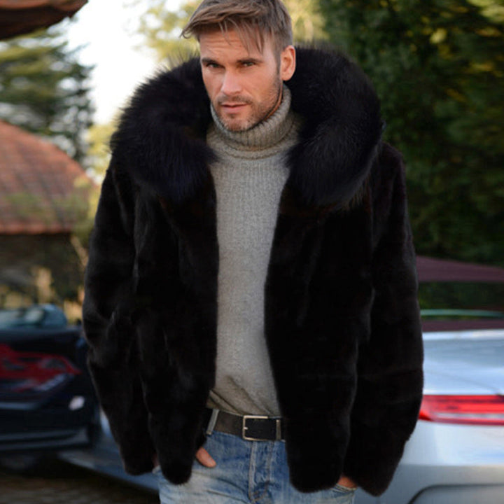 Men's Luxury Faux Fur Jacket with Wide Collar Mune