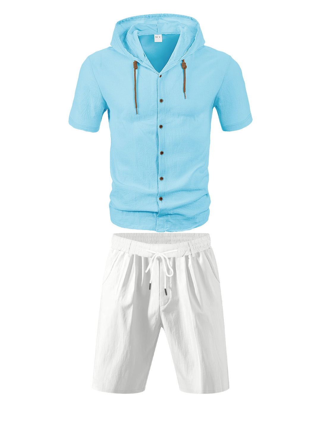 Men's lightweight summer hoodie in linen look with continuous button placket and drawstring Mune Fashion