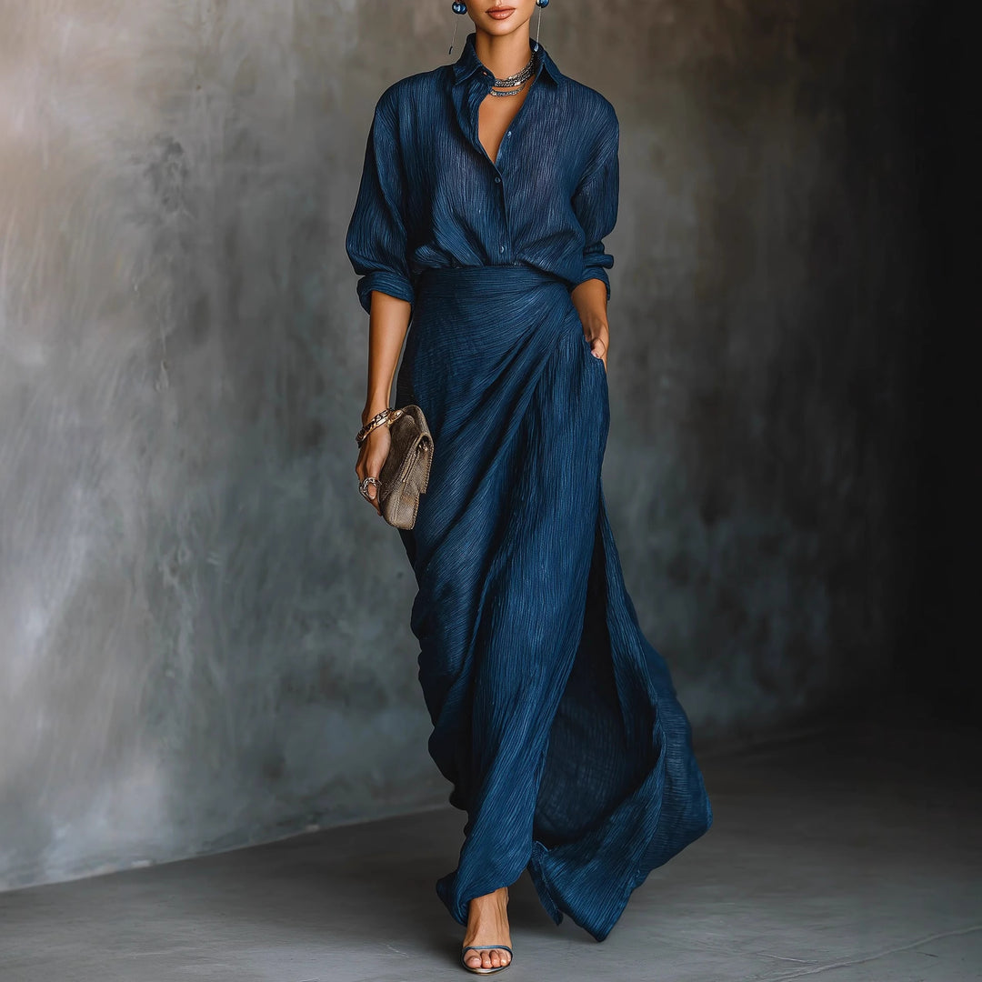 Ladies Draped Maxi Skirt with Wrap Effect and Crinkle Texture Mune Fashion