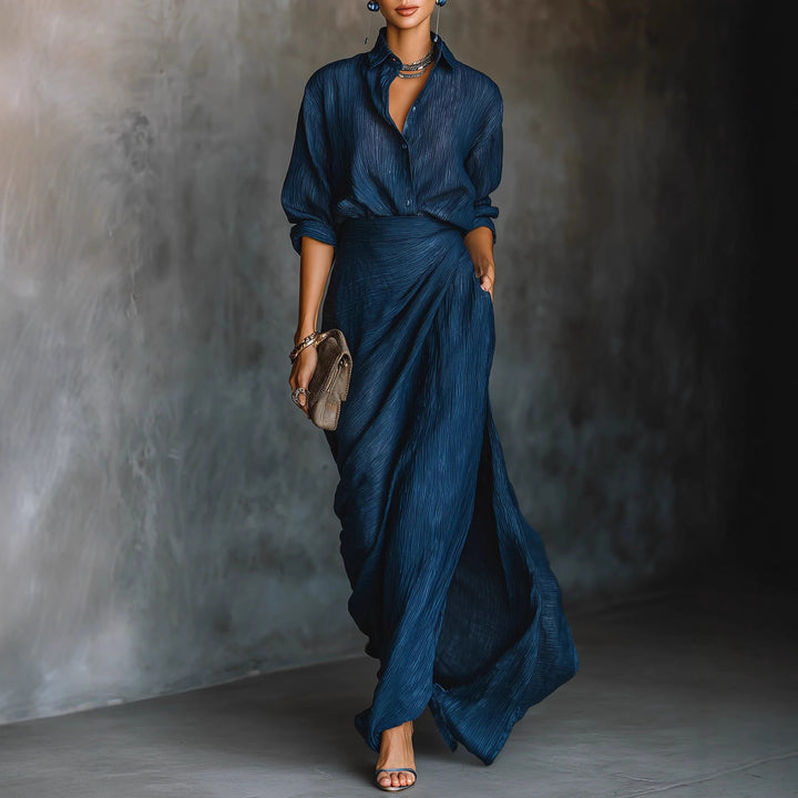 Ladies Draped Maxi Skirt with Wrap Effect and Crinkle Texture Mune Fashion