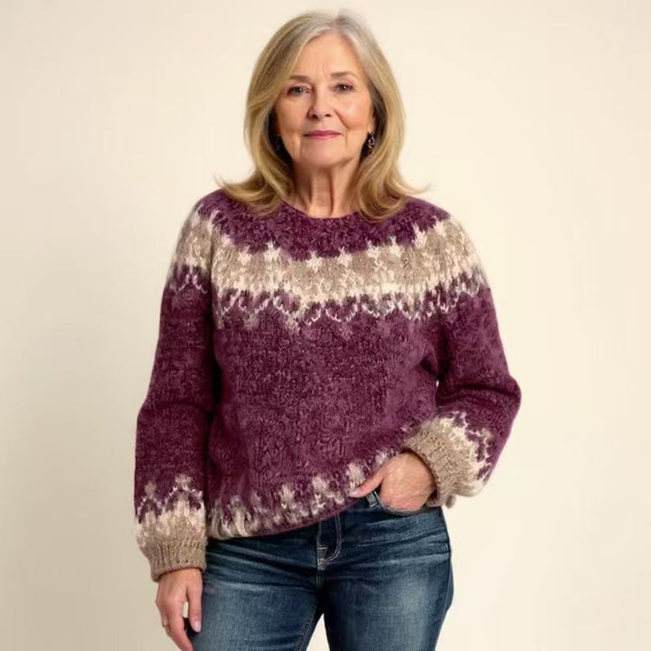 Women's cozy Norwegian knit sweater with stand-up collar and oversized fit Mune Fashion