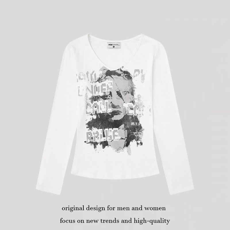 Women's Long Sleeve Shirt with Vintage Photo Print and Round Neckline Mune Fashion