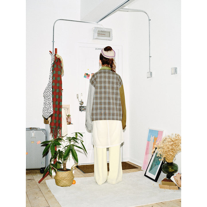 Women's Patchwork Blouson Jacket in Boxy Cut with Cord Collar Mune Fashion