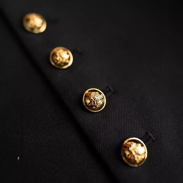 Women's Fashion Jacket with Stand-up Collar and Gold Buttons Mune Fashion