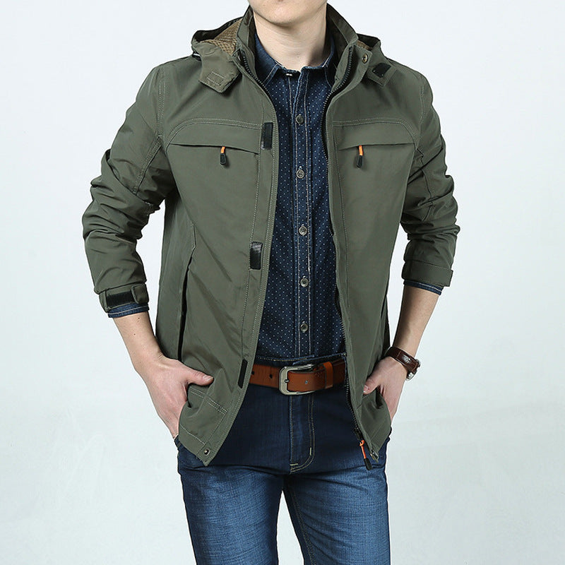 Men's Light Hoodie Field Jacket in Urban Utility Style with Zipper and Multifunctional Pockets Mune Fashion
