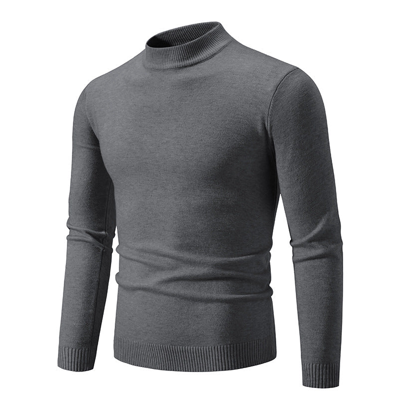 Men's Slim Fit Fine Knit Mock Neck Sweater with Ribbed Collar and Hem Mune Fashion