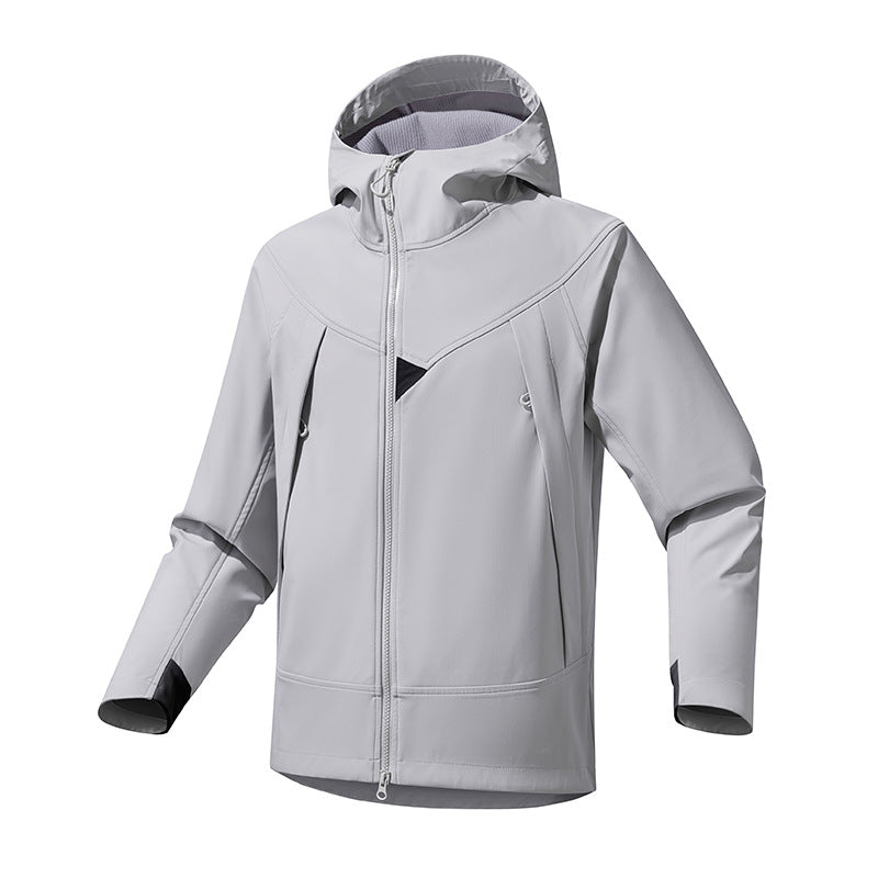 Men's Technical Softshell Outdoor Jacket with Hood Windproof Stretch and Two-Way Zipper Mune Fashion