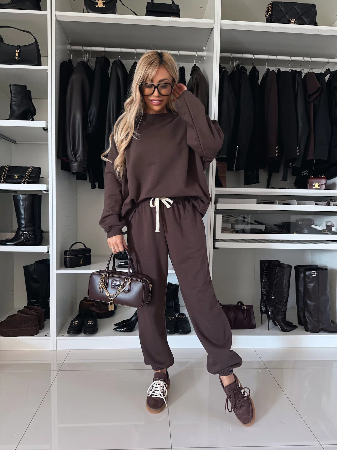 Women's relaxed lounge set made of organic cotton French terry with drawstring, elastic waistband, and ribbed cuffs Mune Fashion