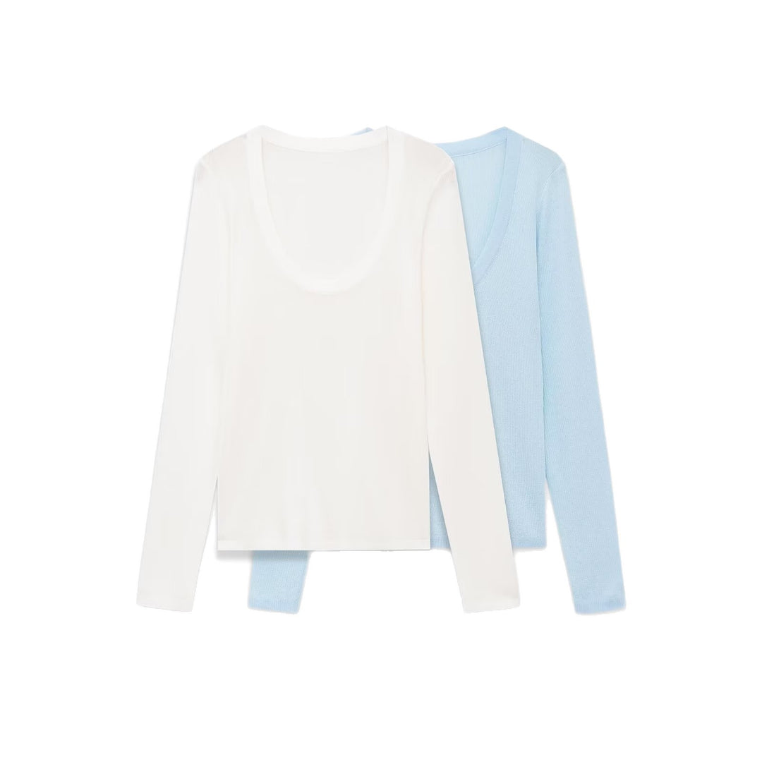 Women's fine knit pullover with deep U-neck and narrow silhouette Mune Fashion