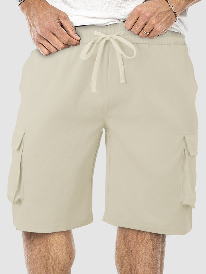 Men's casual cargo Bermuda shorts with elastic drawstring waistband, straight leg, and patch flap pockets Mune Fashion