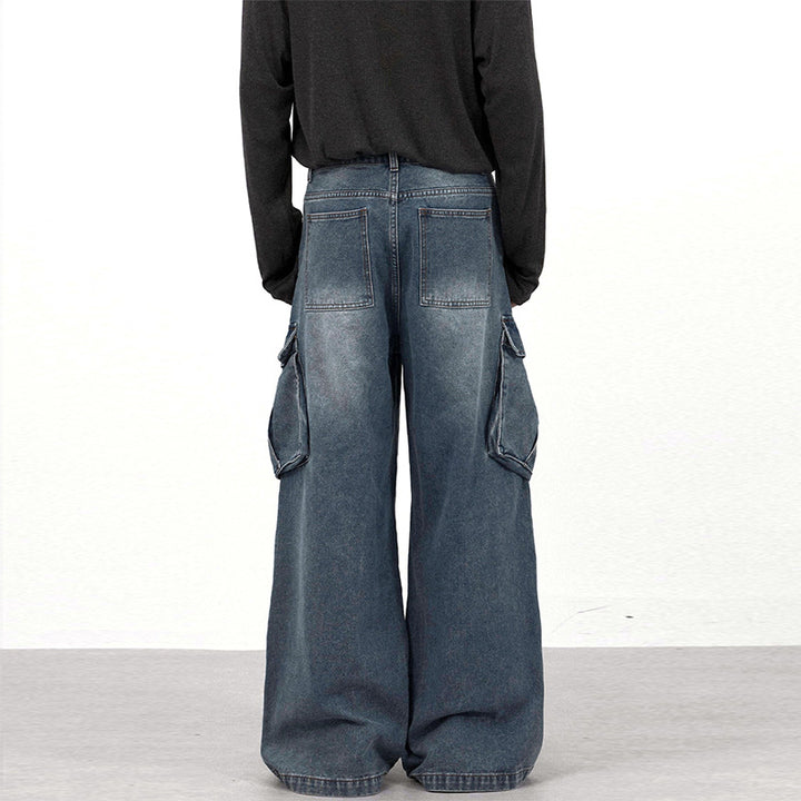 Men's extra-wide panel denim cargo pants in a loose baggy cut with knee panels Mune Fashion