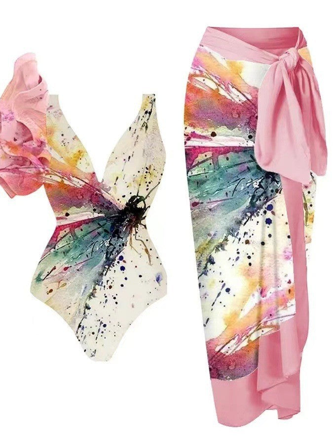 Women's swimsuit with voluminous ruffle details and matching wrap skirt Mune Fashion