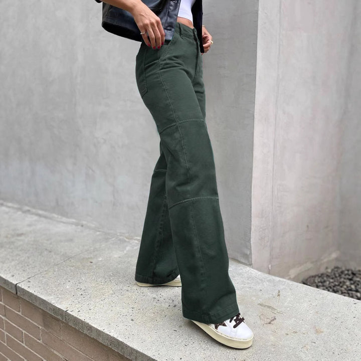 Women's High-Waisted Cargo Palazzo Pants with Seam Segments and Side Flap Pocket Mune Fashion
