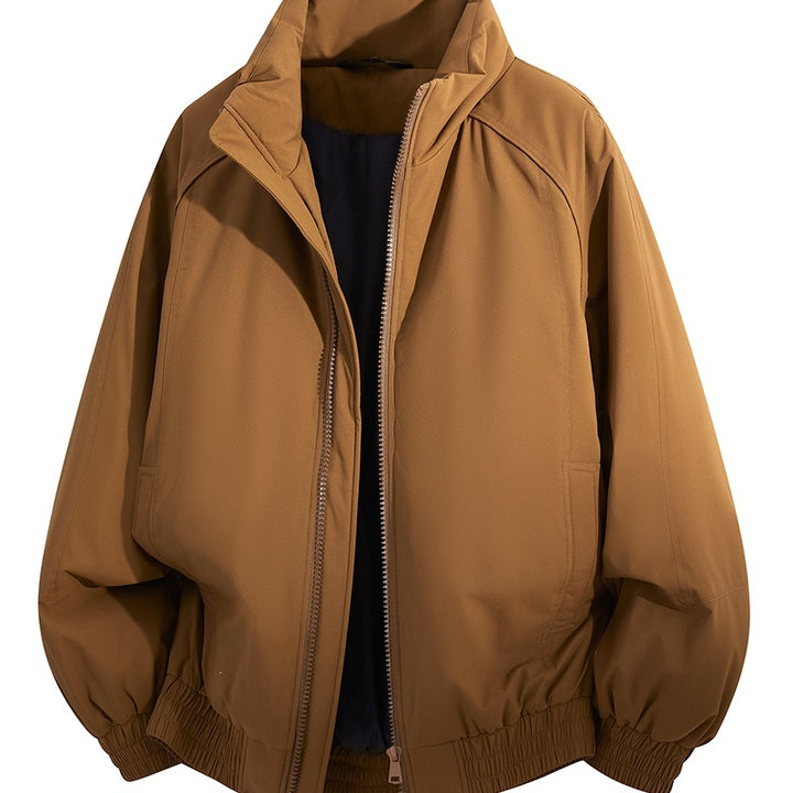 Unisex Oversize Bomber Jacket with Stand-up Collar, Elastic Hem & Padded Lining Mune Fashion