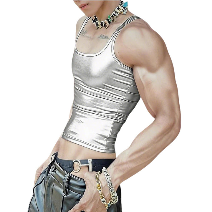 Women's fitted shiny tank top with racerback and fine seam finishing Mune Fashion