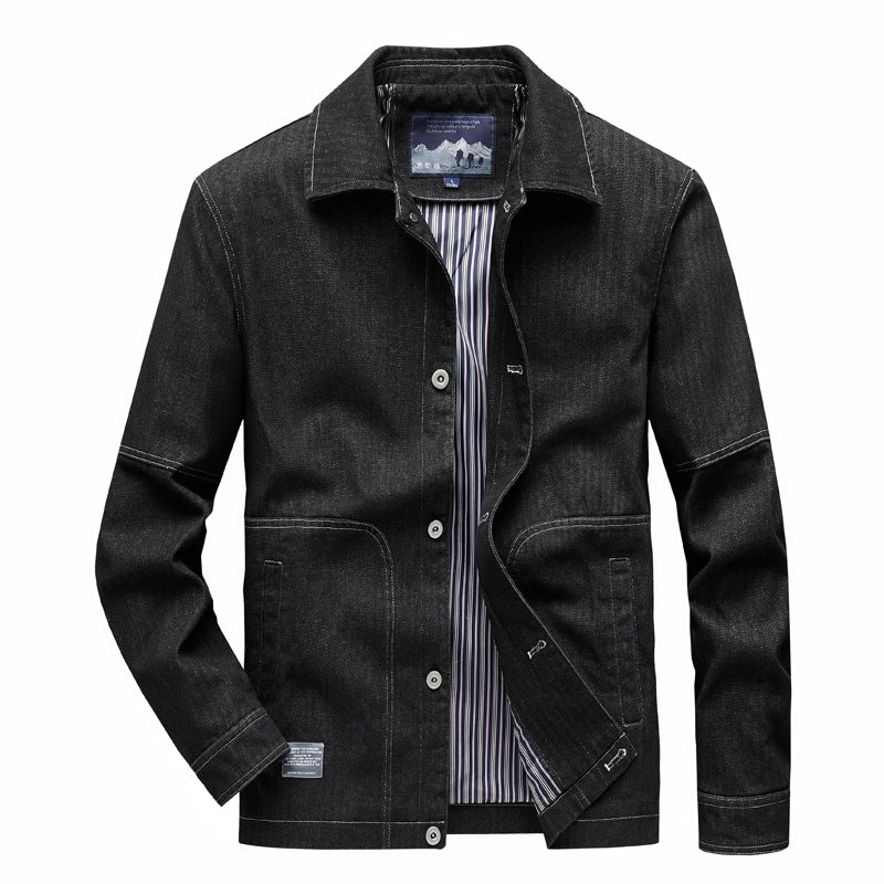 Men's denim worker jacket with straight cut, contrast stitching & striped lining Mune Fashion