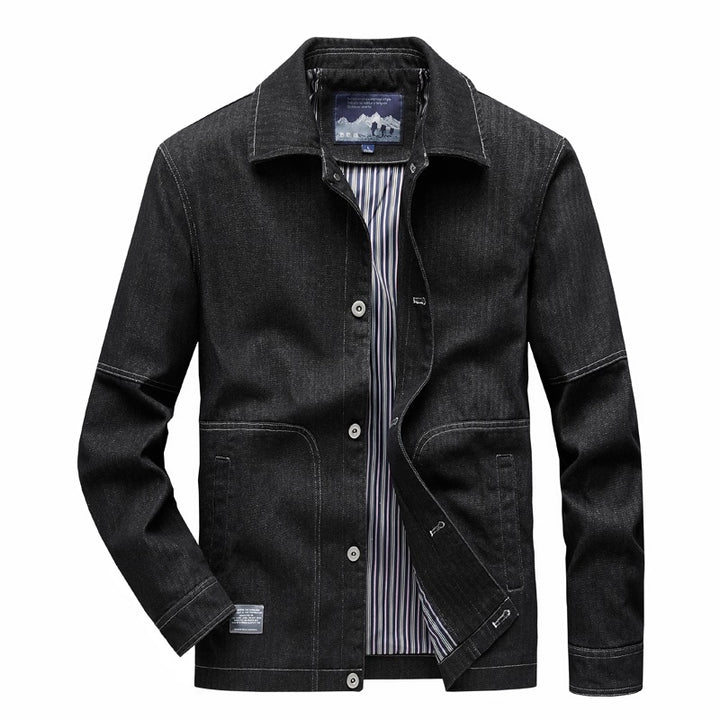 Men's denim worker jacket with straight cut, contrast stitching & striped lining Mune Fashion