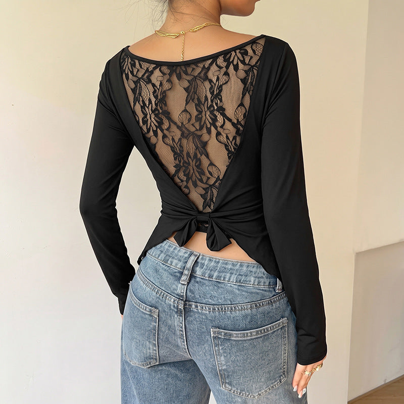 Ladies Elegant Long Sleeve Shirt with Wide Round Neck Mune Fashion