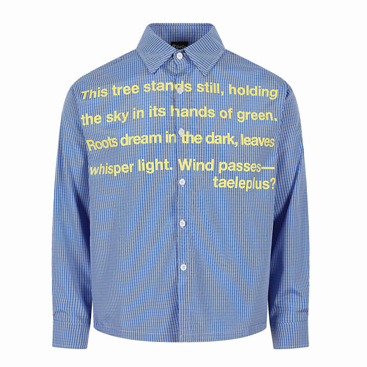 Unisex Shirt jacket with striped seersucker look and eye-catching typo print Mune Fashion