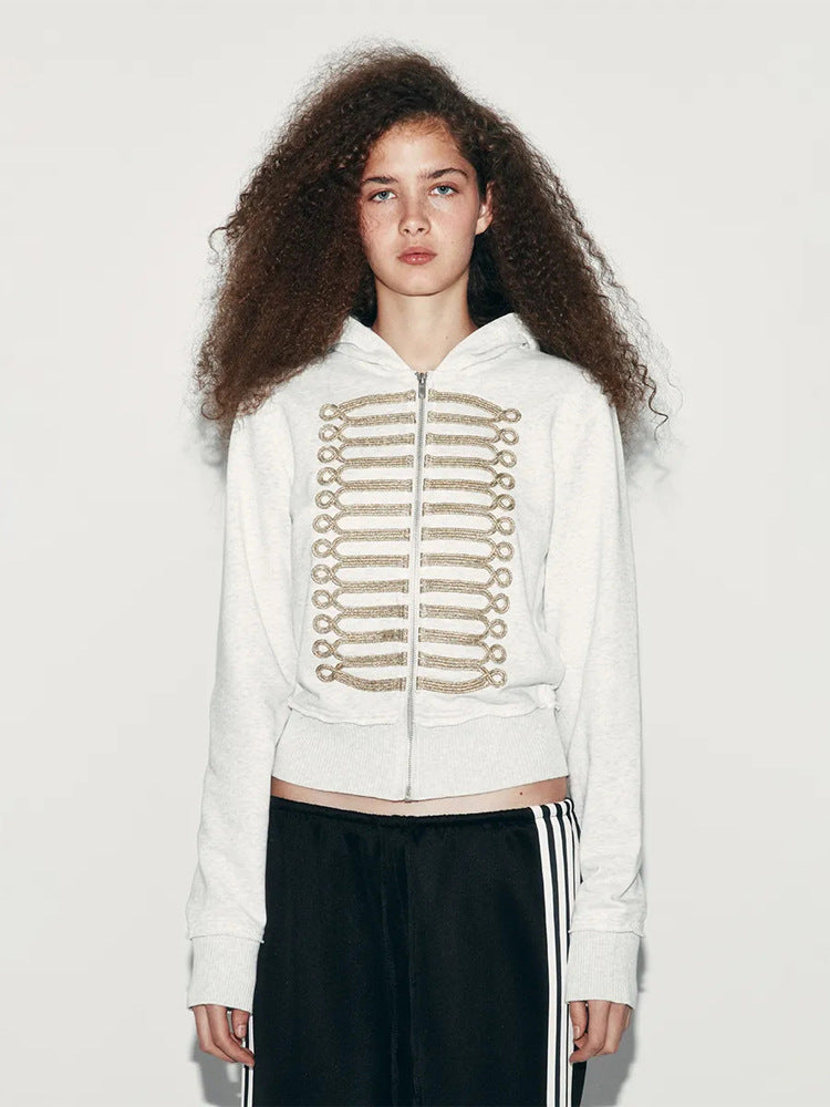 Women's cropped hoodie sweatshirt with gold parade ribbon embroidery Mune Fashion