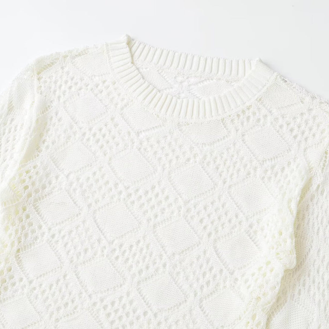 Women's Lo... pullover with diamond pattern and round neck Mune Fashion