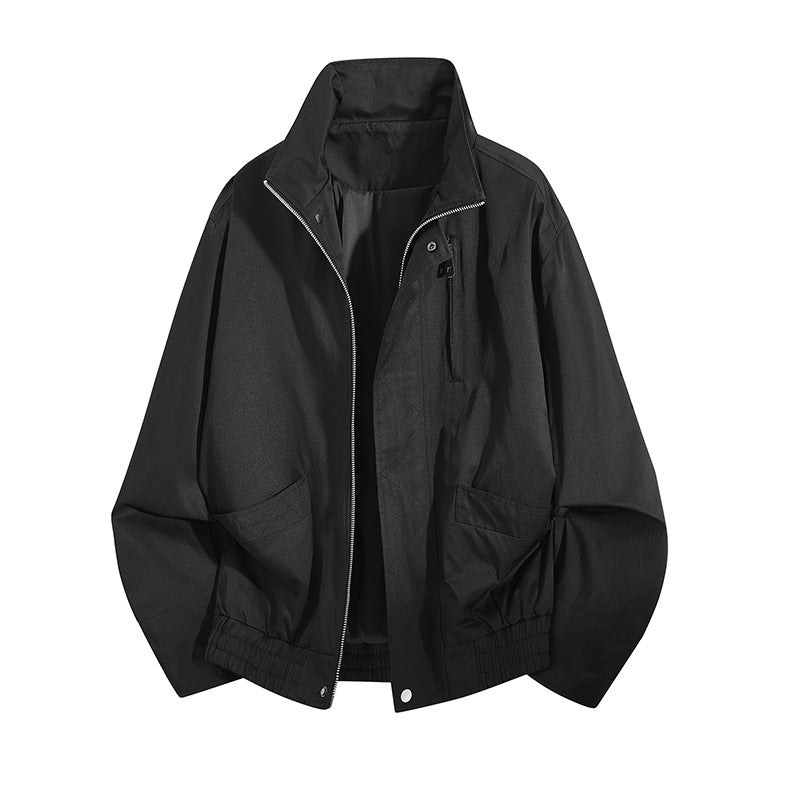 Men's Lightweight Utility Blouson Jacket with Stand Collar and Elastic Hem Mune Fashion