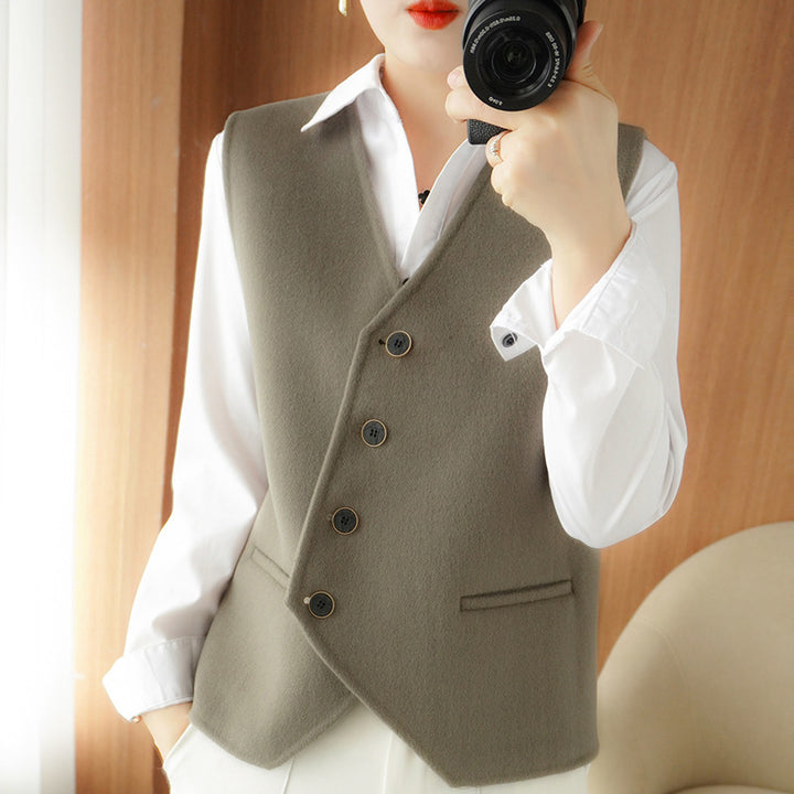 Ladies Tailored Wool Blend Vest with Asymmetrical Button Placket Mune Fashion