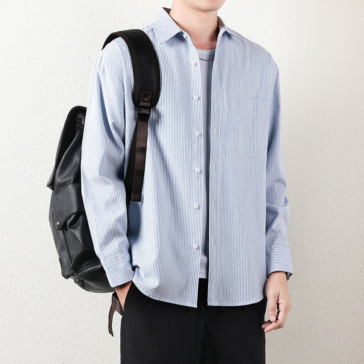 Men Striped Oversized Casual Shirt made of Cotton Blend with Chest Pocket Mune Fashion