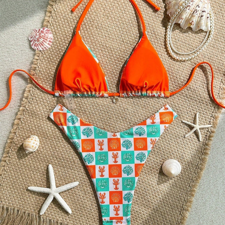 Women Triangle Bikini with maritime patterns and adjustable straps Mune Fashion