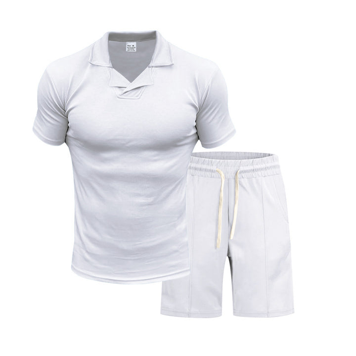 Men's short-sleeved polo lounge set with V-insert at the collar and drawstring bermuda Mune Fashion