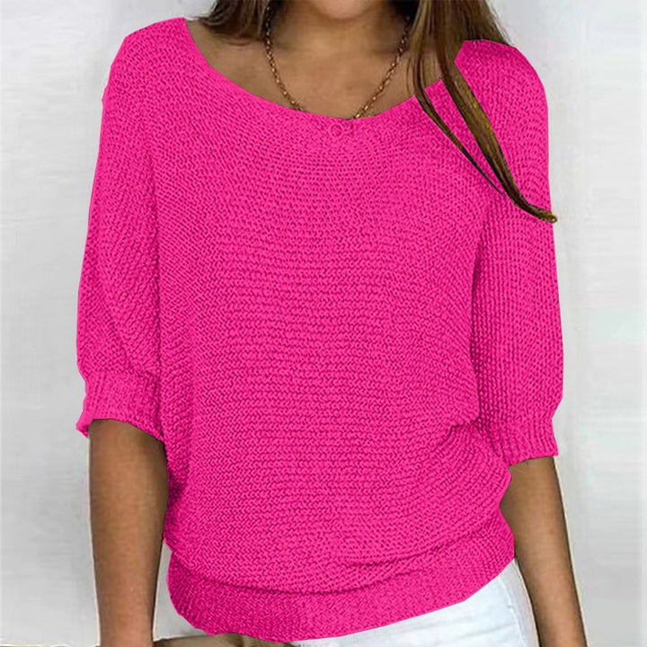 Ladies nan lightweight casual fine knit pullover with wide neckline Mune Fashion
