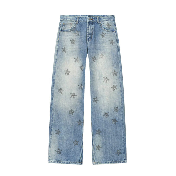 Ladies high-waisted jeans with star appliqués and five-pocket cut Mune Fashion