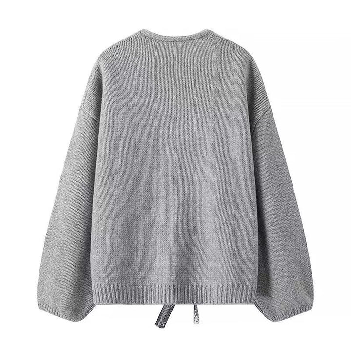 Women's knitted cardigan with V-neck and triple sequin bows Mune Fashion