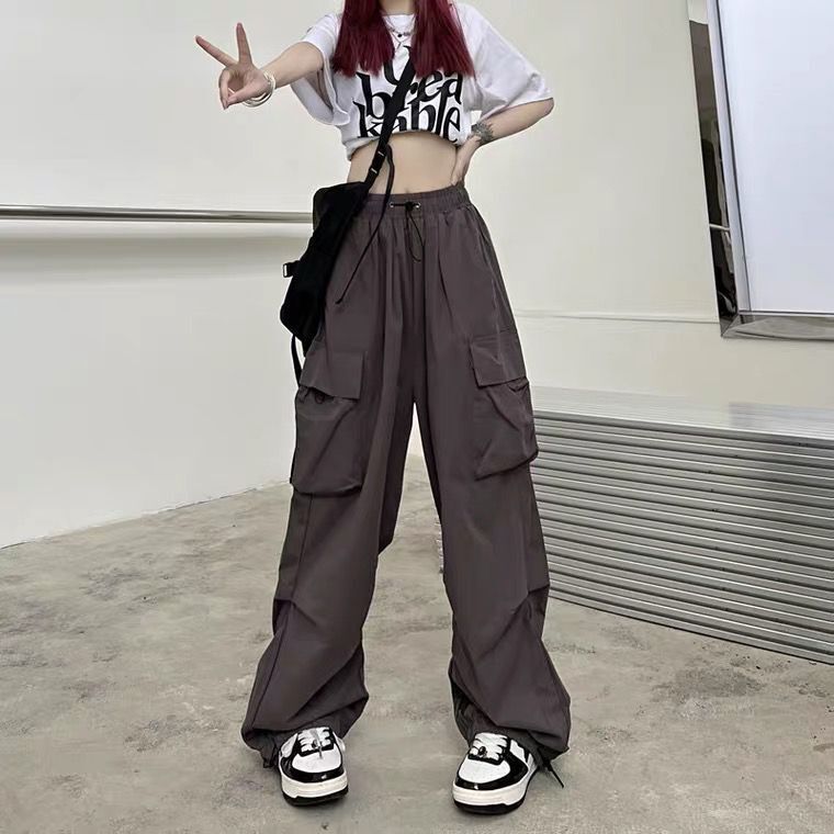 Women's wide cargo pants with tunnel drawstring, adjustable hem, and multiple pockets Mune Fashion