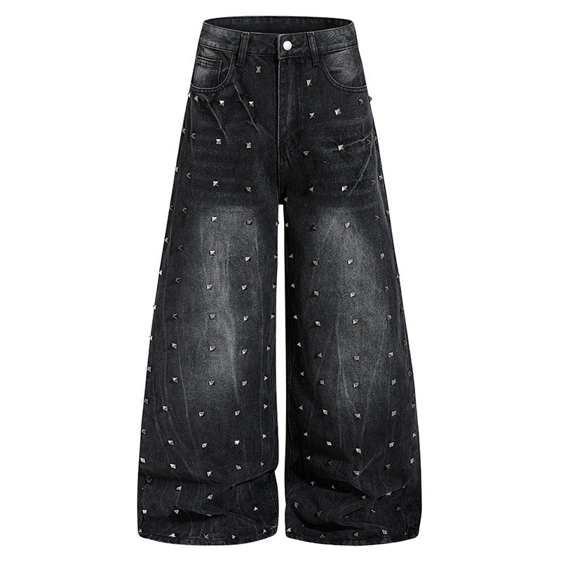 Women's High-Waist wide Denim Culotte with metal studs and Balloon silhouette Mune Fashion