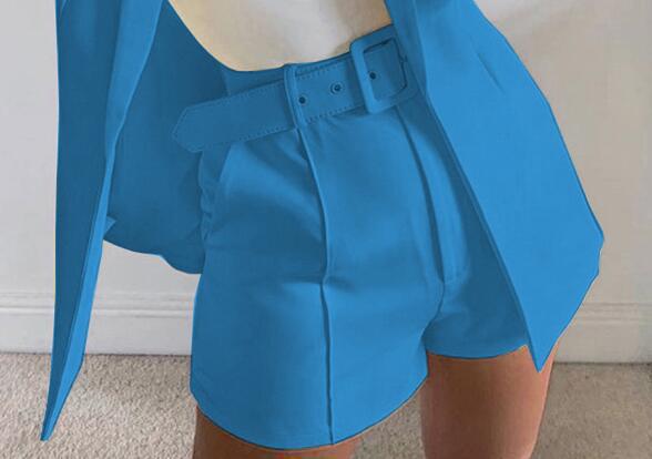 Women's Two-Piece Tailored Blazer Set with High-Waisted Shorts and Belt Mune Fashion