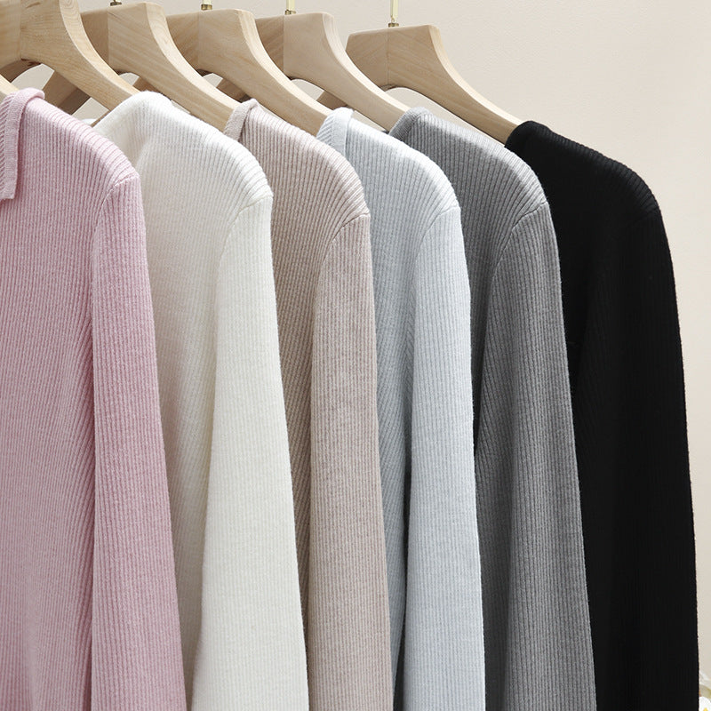 Women's light fine knit cardigan with open shirt collar and shimmering button placket Mune Fashion