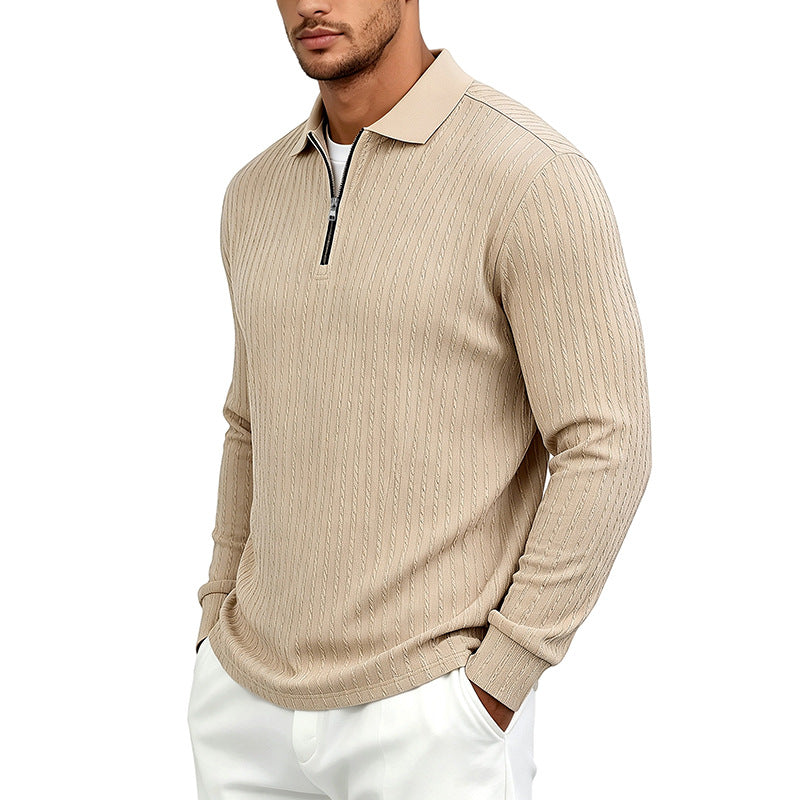 Men's fine knit polo sweater with concealed half zip and cable structure Mune Fashion