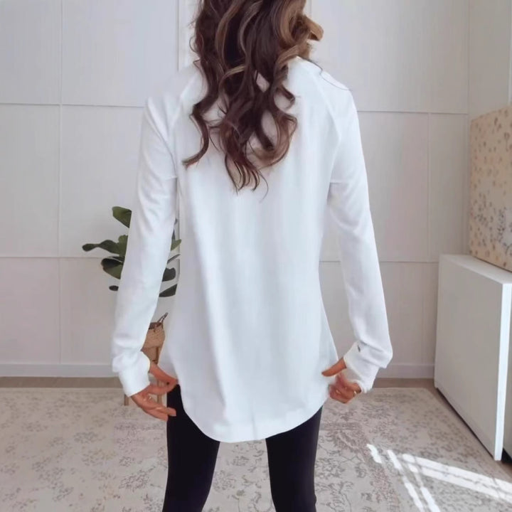 Women's long sleeve tunic with round neck and thumb hole sleeves Mune Fashion