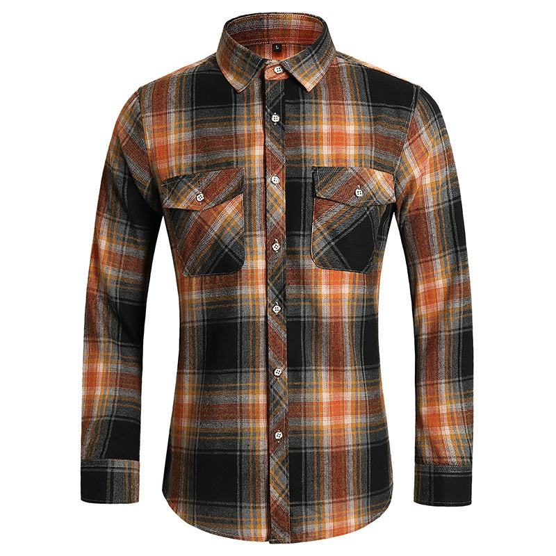 Men's checkered flannel shirt with double breast pockets and kent collar Mune Fashion